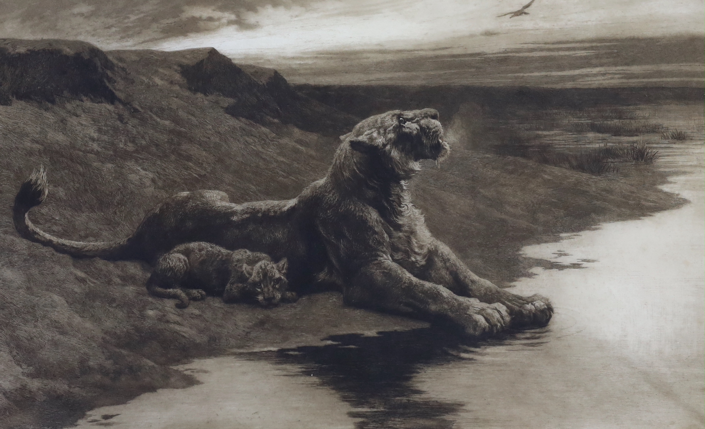 Herbert Dicksee (1862-1942), etching, 'Maternal Care', signed in pencil, publ. 1899, 41 x 66cm